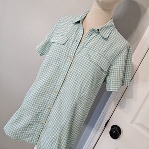 Eddie Bauer Blue and White Gingham Button Down Shirt
